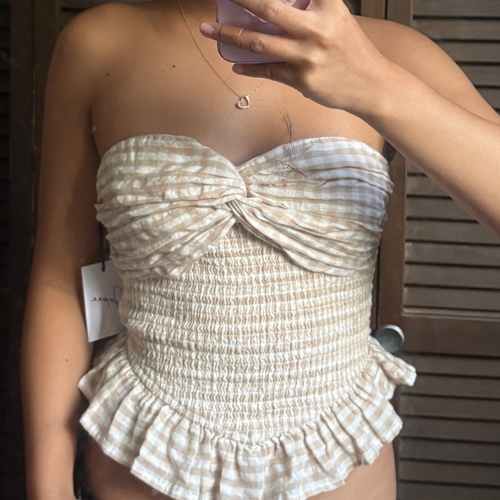 Striped Beige Strapless Top